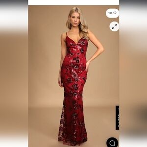 Lulu's Burgundy Sequin Maxi Dress